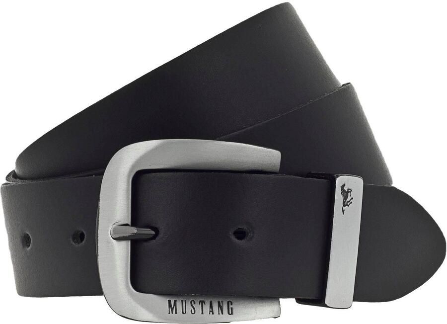 Mustang Leren riem Pin-sluiting van zwartgekleurd Zilverkleur met logo-opdruk 3 5 cm - Foto 5