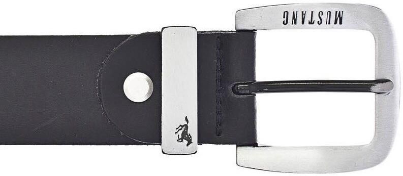 Mustang Leren riem Pin-sluiting van zwartgekleurd Zilverkleur met logo-opdruk 3 5 cm - Foto 3