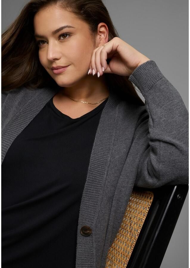 Mustang Vest in knuffelig fijne breisel en heupbedekkende pasvorm grote maat - Foto 2