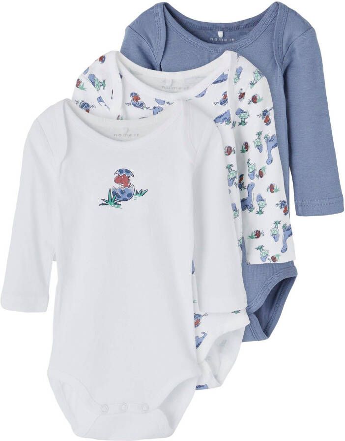 Name it BABY romper NBMBODY set van 3 wit blauw Jongens Katoen (biologisch) Ronde hals 98