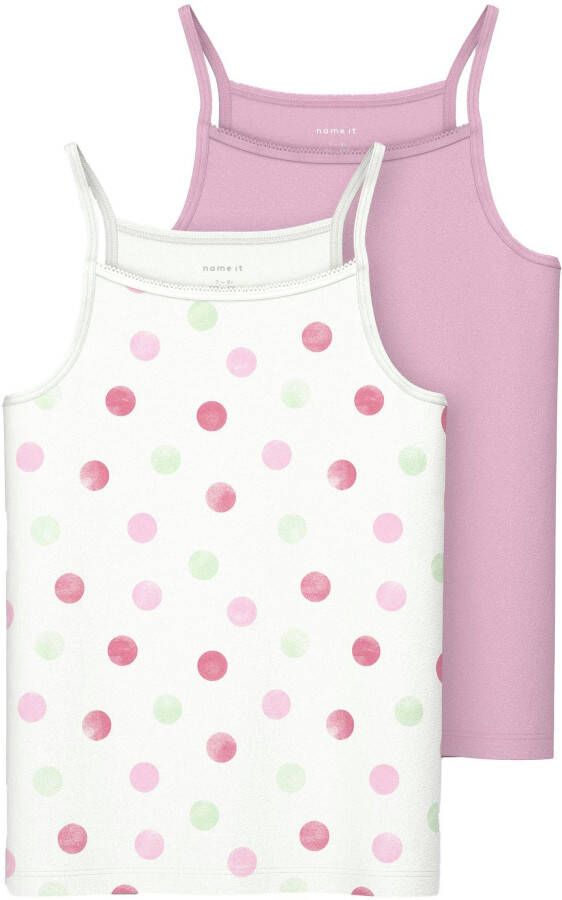Name it KIDS singlet NKFSTRAP TOP set van 2 roze wit Hemd Meisjes Stretchkatoen Ronde hals 134 140