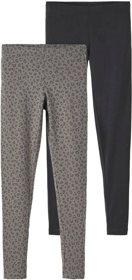 Name it KIDS legging NKFVIVIAN set van 2 grijs zwart Meisjes Stretchkatoen 134 140
