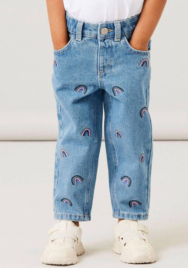 Name it MINI mom jeans met all over print medium blue denim Blauw Meisjes Stretchdenim 92