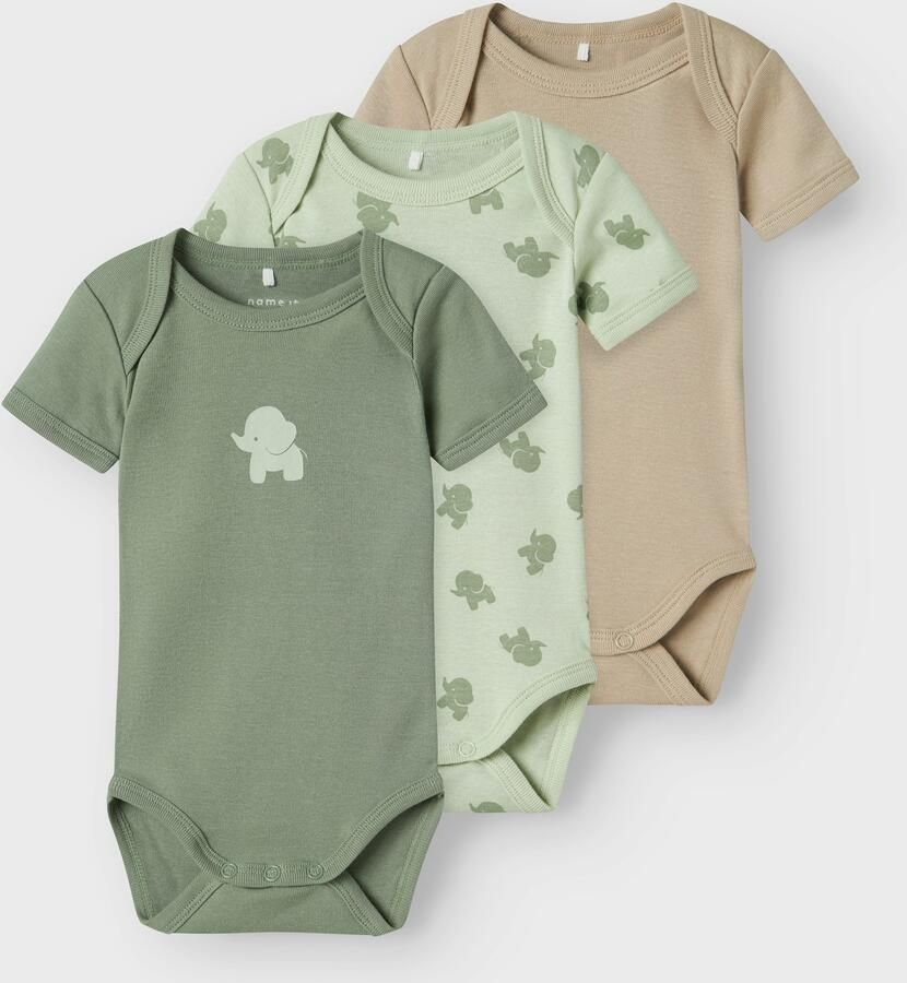 Name It Body met korte mouwen NBMBODY 3P SS SEA FOAM ELEPHANT NOOS (set 3-delig)