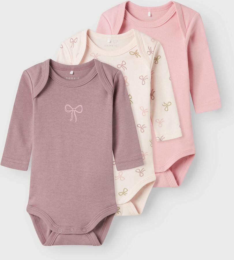 Name It Body met lange mouwen NBFBODY 3P LS BARELY PINK BOW NOOS (set 3-delig)