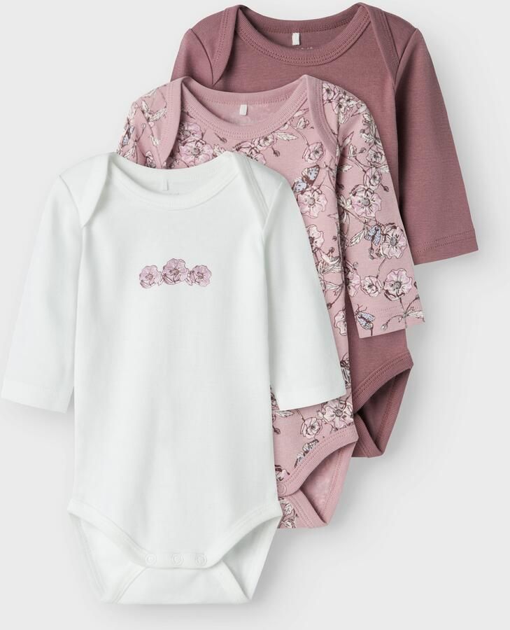 Name it BABY romper NBFBODY set van 3 wit lila paars Meisjes Katoen Ronde hals 50 - Foto 7