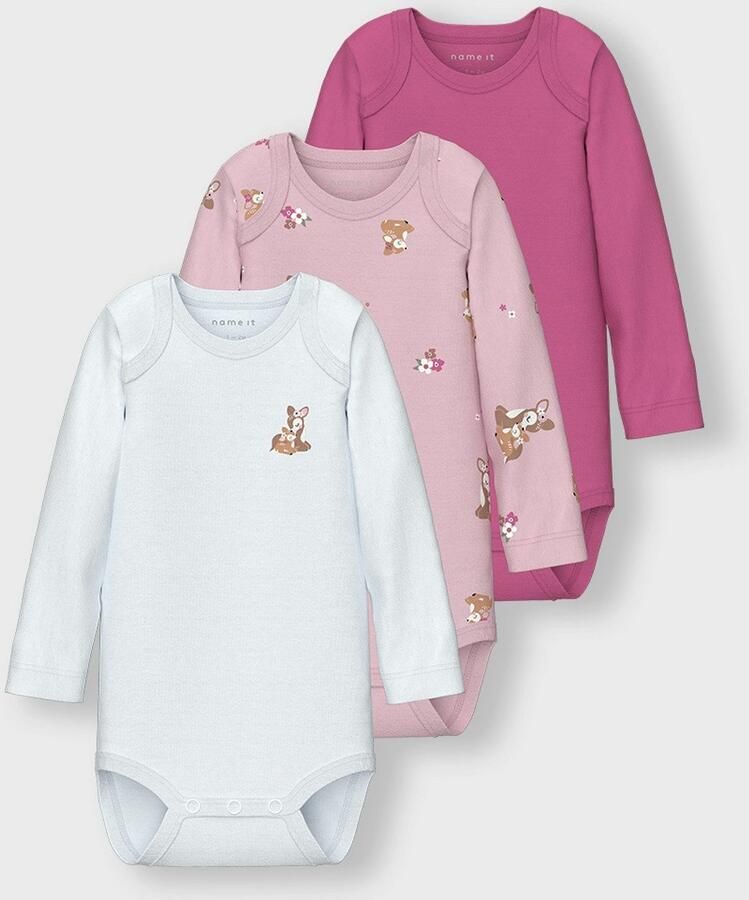 Name It Body met lange mouwen NBFBODY 3P LS IBIS ROSE DEER NOOS (set 3-delig)