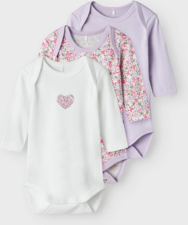 Name It Body met lange mouwen NBFBODY voor meisjes met hartjesprint en zacht katoen (set 3-delig)