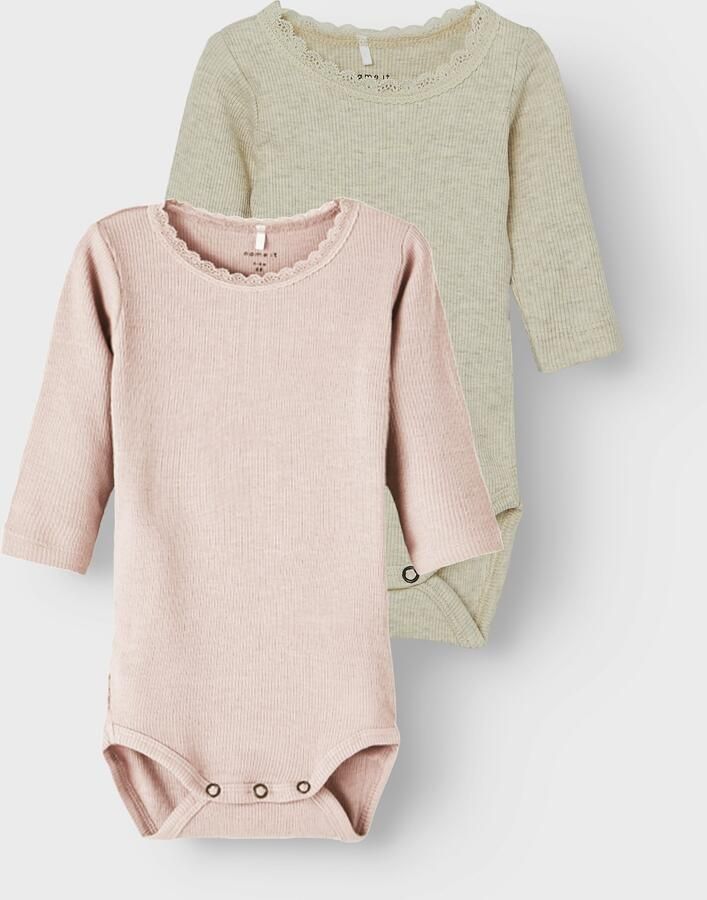NAME IT BABY romper lichtroze ecru (set van 2) Katoen Ronde hals - Foto 2