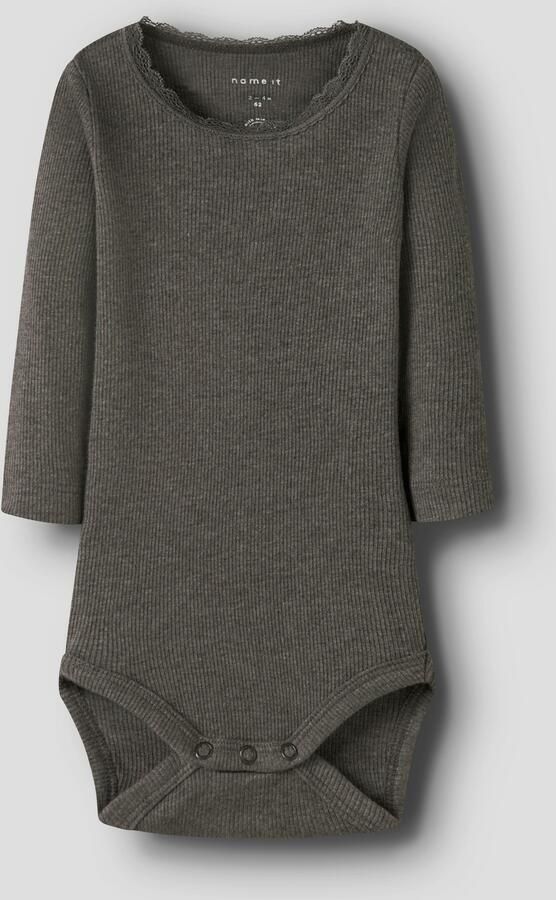 NAME IT BABY romper donkerbruin Meisjes Stretchkatoen Ronde hals Effen - Foto 3