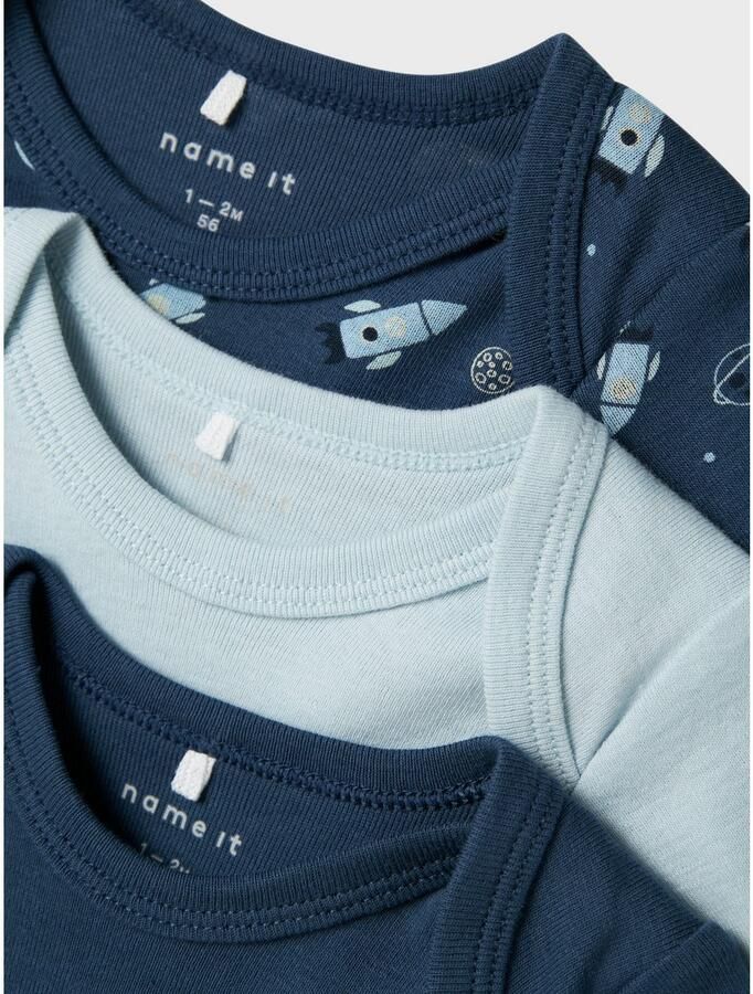 Name it BABY romper NBMBODY set van 3 donkerblauw lichtblauw Jongens Katoen Ronde hals 50 - Foto 1