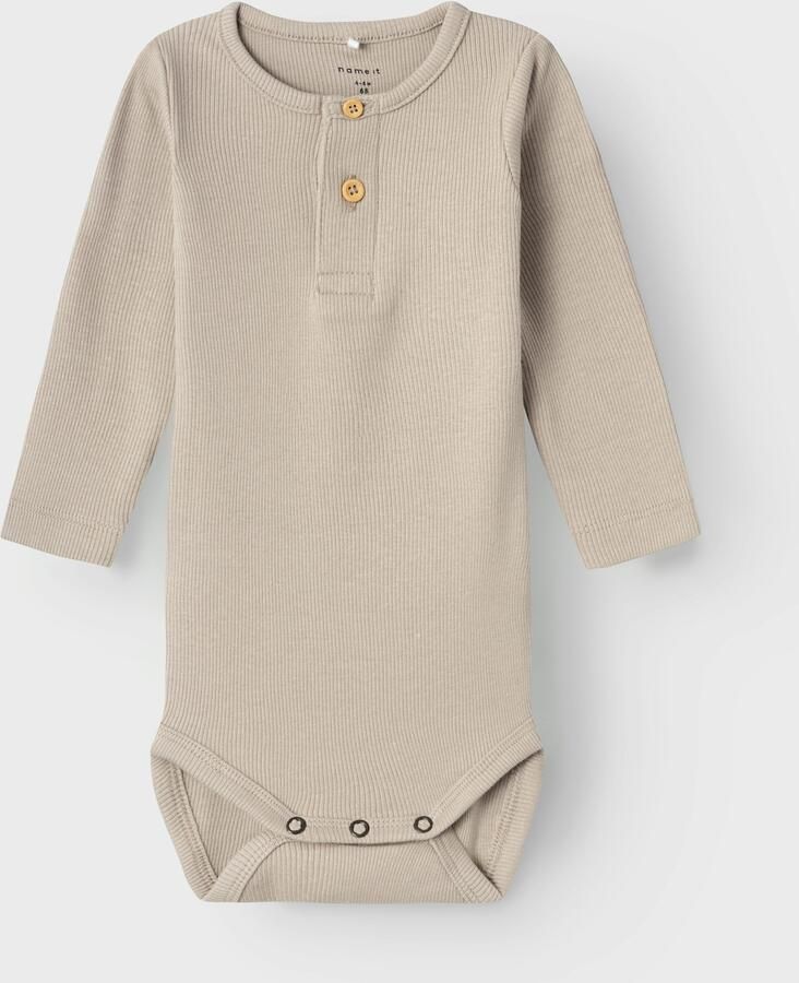 Name it BABY romper NBMKAB taupe Bruin Jongens Katoen Ronde hals Effen 50
