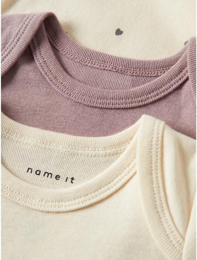 NAME IT BABY romper mauve ecru (set van 3) Meisjes Katoen Ronde hals - Foto 3