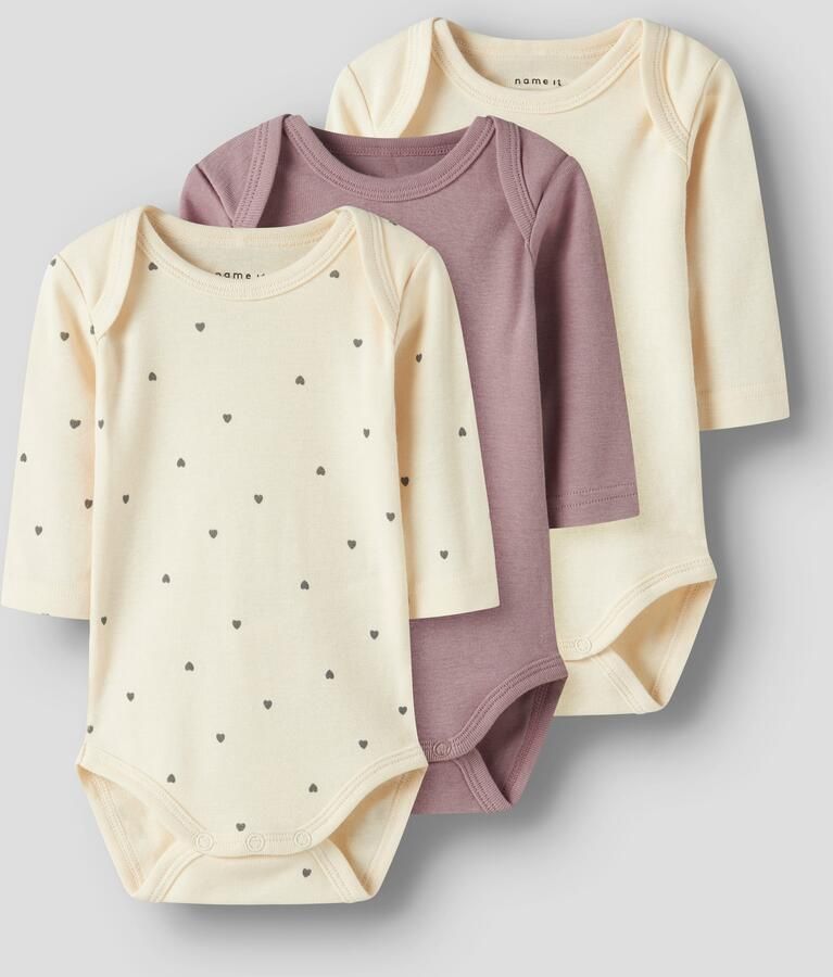 NAME IT BABY romper mauve ecru (set van 3) Meisjes Katoen Ronde hals - Foto 2