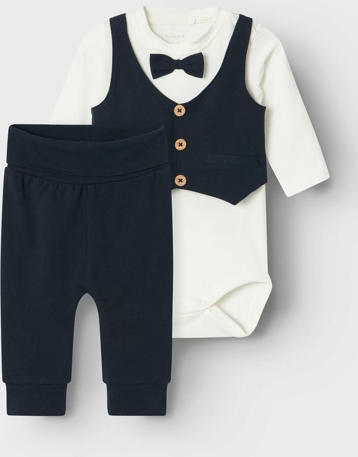 Name it BABY romper + broek NBMADAM antraciet wit Shirt + broek Grijs Jongens Stretchkatoen Ronde hals 56