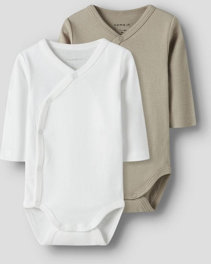 NAME IT BABY romper wit beige (set van 2) Katoen Ronde hals - Foto 2