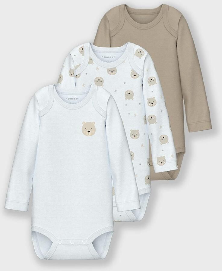 Name it BABY romper NBNBODY set van 3 zand wit Beige Jongens Katoen Ronde hals 50