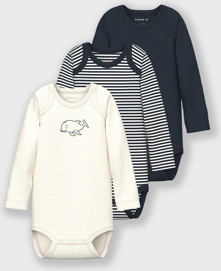 Name it BABY romper NBNBODY set van 3 donkerblauw wit Jongens Katoen Ronde hals 50