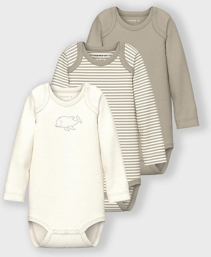 Name it BABY romper NBNBODY set van 3 beige ecru Jongens Katoen Ronde hals 50
