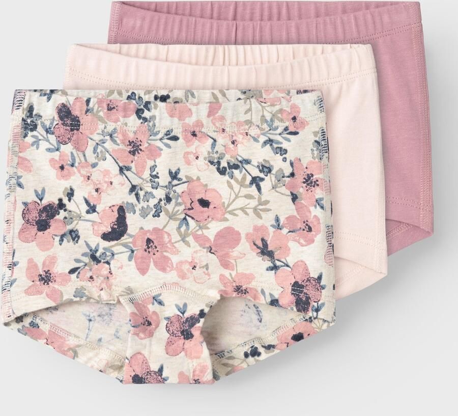 Name it MINI shorts set van 3 met bloemen roze ecru lichtroze Slip Meisjes Stretchkatoen 104 - Foto 4