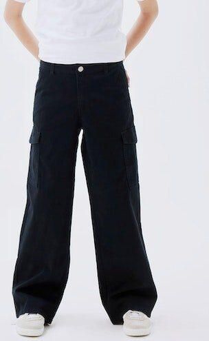 Name it KIDS wide leg cargobroek NKFROSE zwart Meisjes Stretchdenim Effen 152 - Foto 8