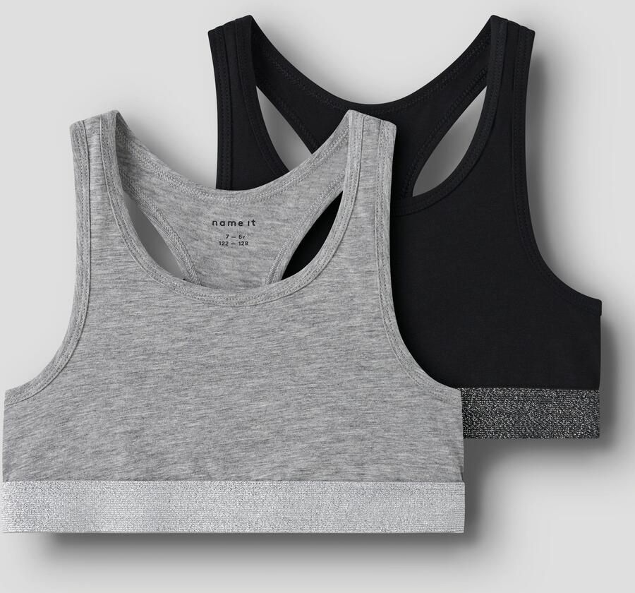 NAME IT KIDS bh top set van 2 zwart grijs melange - Foto 3