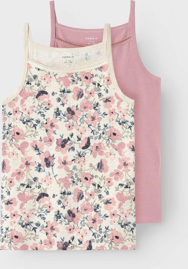 Name It Hemd NKFSTRAP voor meisjes met bloemenprint in 2-pack bedrukt casual regular fit katoenmix ronde hals (set 2 stuks) - Foto 6