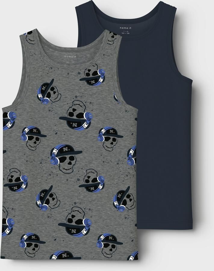 Name It Hemd NKMTANK TOP 2P DARK GREY MEL SKULL NOOS (set 2 stuks)