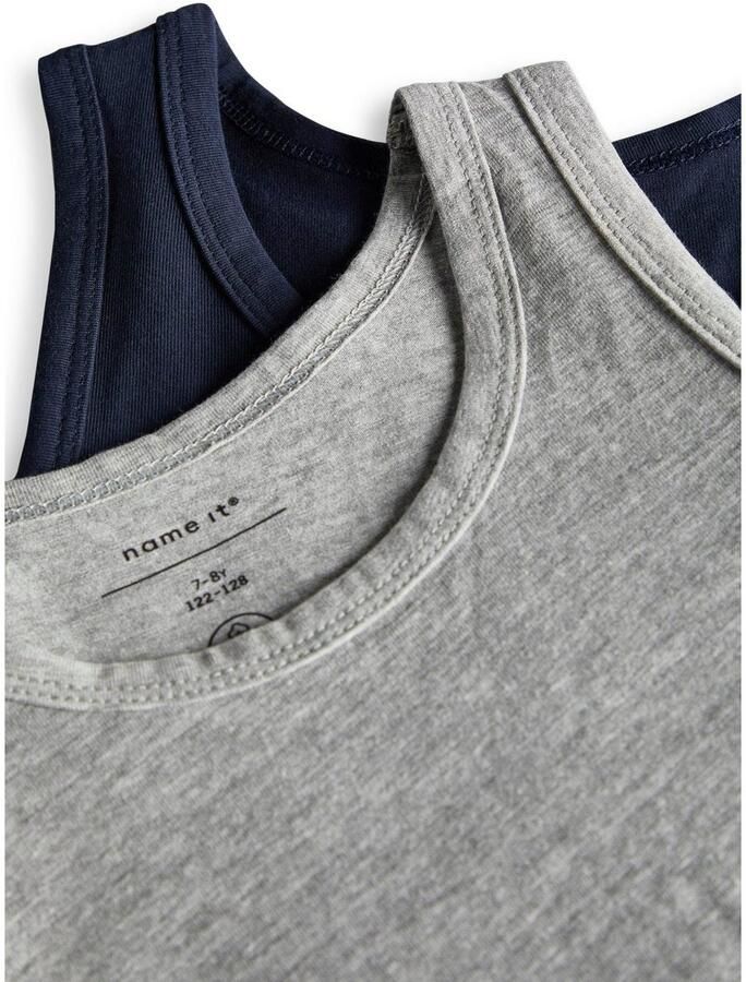 Name it KIDS hemd NKMTANK set van 2 grijs melange donkerblauw Jongens Stretchkatoen Ronde hals 134 140 - Foto 3