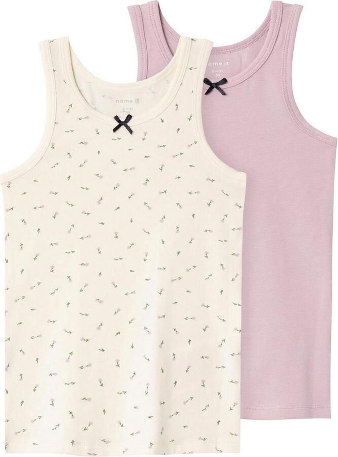 Name it MINI hemd NMFTANK TOP set van 2 beige lila Meisjes Stretchkatoen Ronde hals 104 - Foto 2