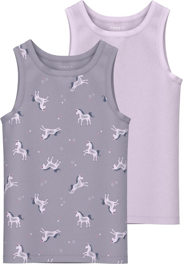 Name it MINI hemd NMFTANK TOP UNICORN set van 2 lila paars Meisjes Stretchkatoen Ronde hals 104 - Foto 5