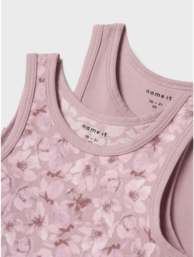 Name it MINI hemd NMFTANK TOP FLOWER set van 2 mauve Paars Meisjes Stretchkatoen Ronde hals 104 - Foto 5