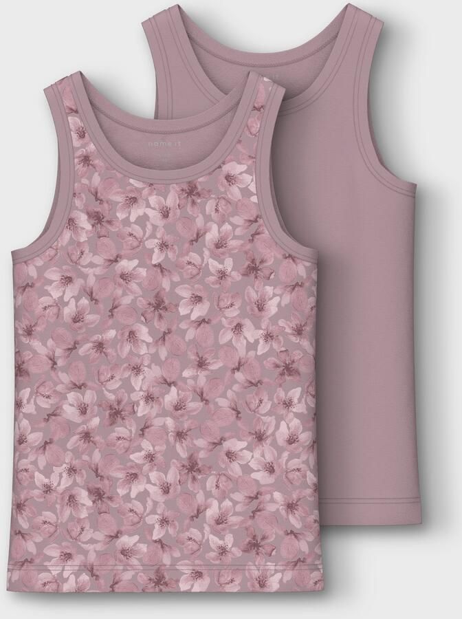 Name it MINI hemd NMFTANK TOP FLOWER set van 2 mauve Paars Meisjes Stretchkatoen Ronde hals 104 - Foto 7