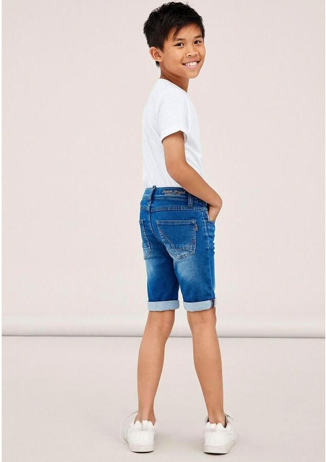 Name it KIDS slim fit jeans bermuda NKMTHEO stonewashed Denim short Blauw Jongens Stretchdenim 134 - Foto 4
