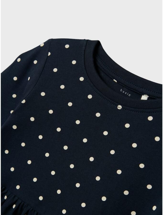 Name it MINI jurk NMFVIVIA met stippen donkerblauw wit Meisjes Katoen Ronde hals 122 128 - Foto 2