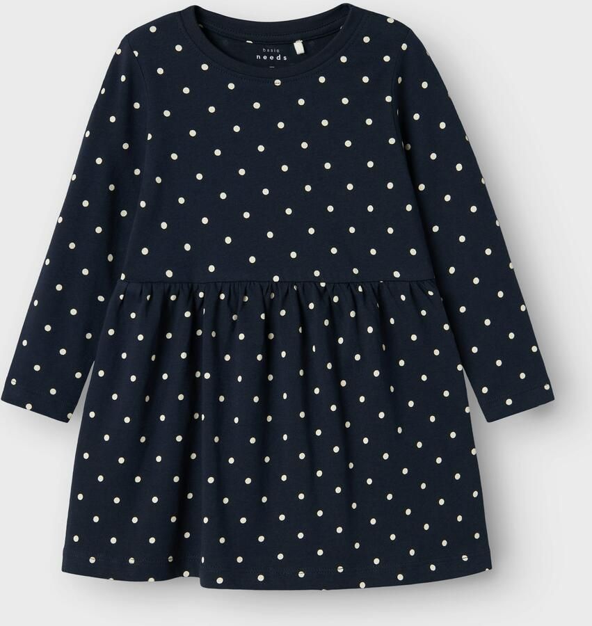 Name it MINI jurk NMFVIVIA met stippen donkerblauw wit Meisjes Katoen Ronde hals 122 128