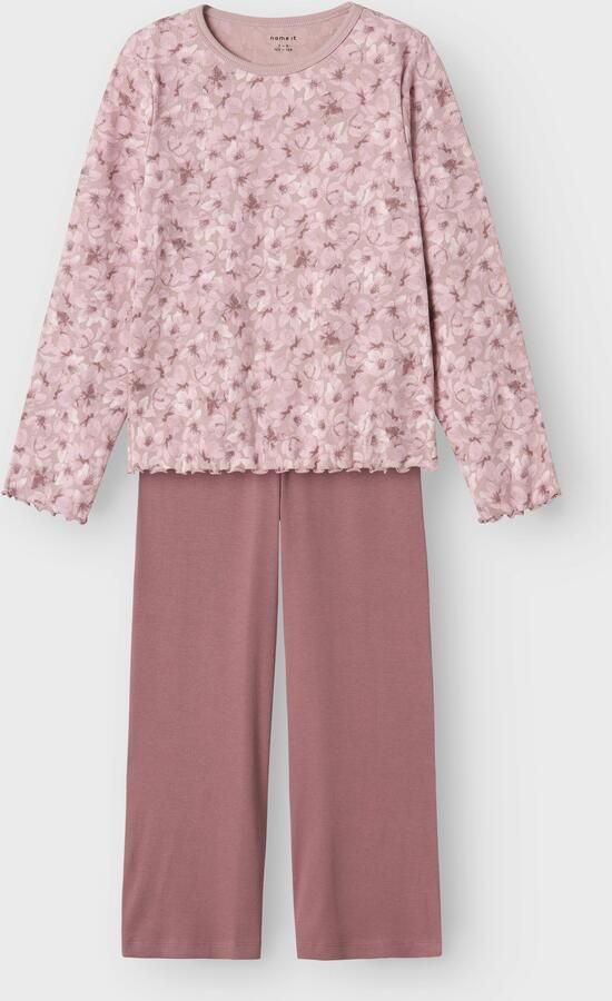 Name it KIDS pyjama met bloemdessin paars mauve Meisjes Stretchkatoen Ronde hals 110 116 - Foto 6
