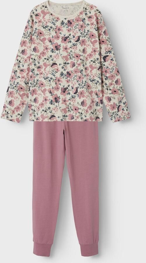 Name it KIDS gebloemde pyjama roze ecru multi Meisjes Stretchkatoen Ronde hals 110 116 - Foto 5