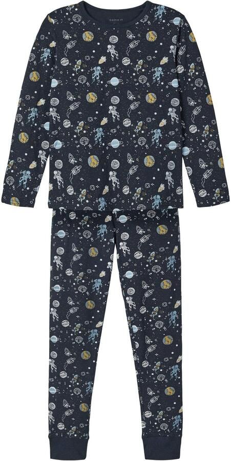 Name it KIDS pyjama NKMNIGHTSET donkerblauw Jongens Katoen Ronde hals All over print 110 116 - Foto 4