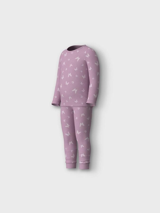 Name it MINI pyjama NMFNIGHTSETBUTTERFLY lila wit Paars Meisjes Stretchkatoen Ronde hals 110 116 - Foto 2