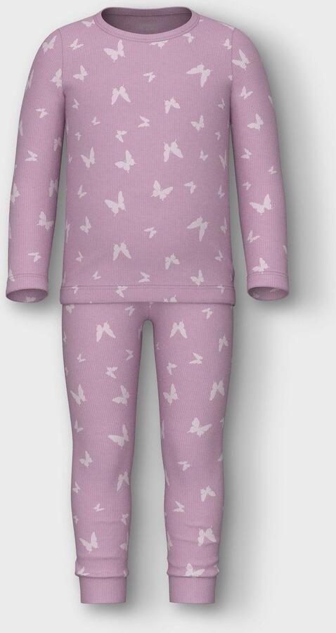 Name it MINI pyjama NMFNIGHTSETBUTTERFLY lila wit Paars Meisjes Stretchkatoen Ronde hals 110 116 - Foto 4