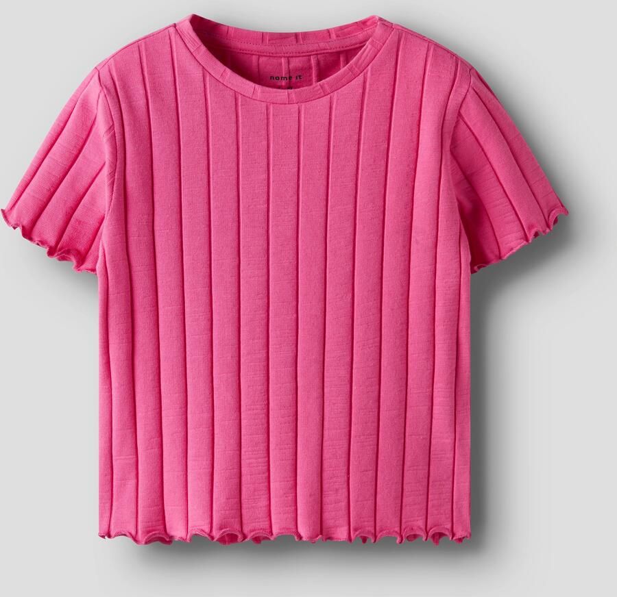 Name It Shirt met korte mouwen NKFNORALINA SS CROP TOP NOOS Katoenmix met stretch gegolfde randen - Foto 5