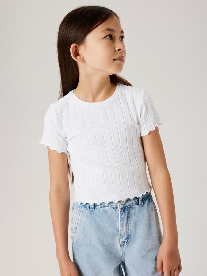 Name It Shirt met korte mouwen NKFNORALINA SS CROP TOP NOOS Katoenmix met stretch gegolfde randen - Foto 4