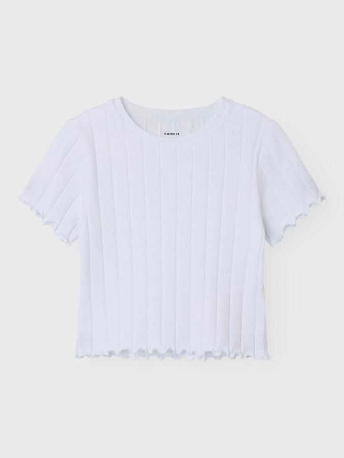 Name It Shirt met korte mouwen NKFNORALINA SS CROP TOP NOOS Katoenmix met stretch gegolfde randen - Foto 3