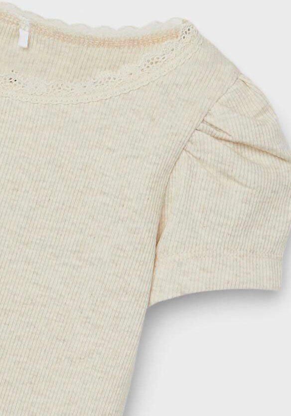 Name it MINI ribgebreid T-shirt NMFKAB met kant ecru Meisjes Stretchkatoen Ronde hals 122 128