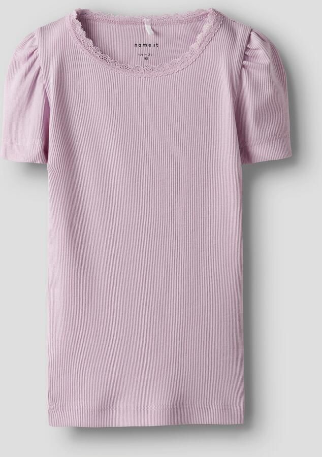 NAME IT MINI T-shirt rib gebreid paars Meisjes Stretchkatoen Ronde hals - Foto 3