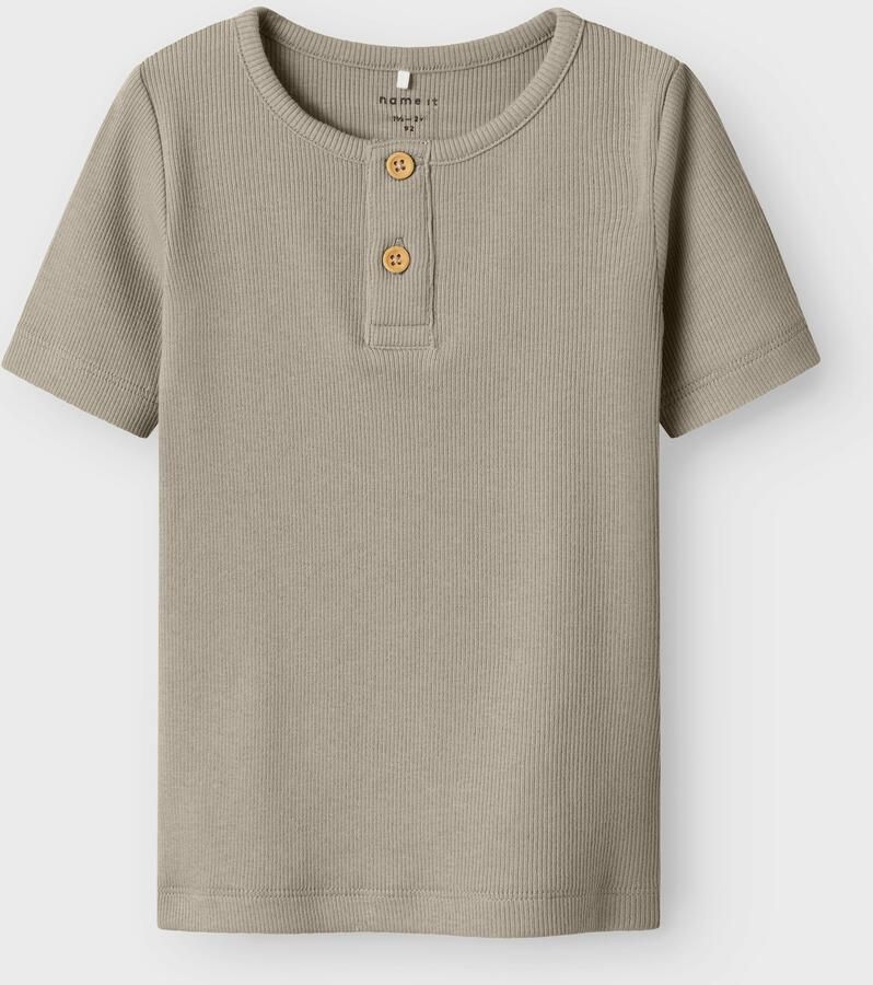 Name it MINI ribgebreid T-shirt NMMKAB zand Beige Jongens Katoen Ronde hals 122 128