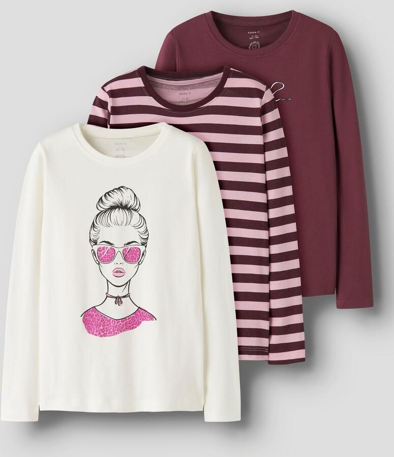 Name It Shirt met lange mouwen NKFNIANA 3P LS TOP (set 3-delig)