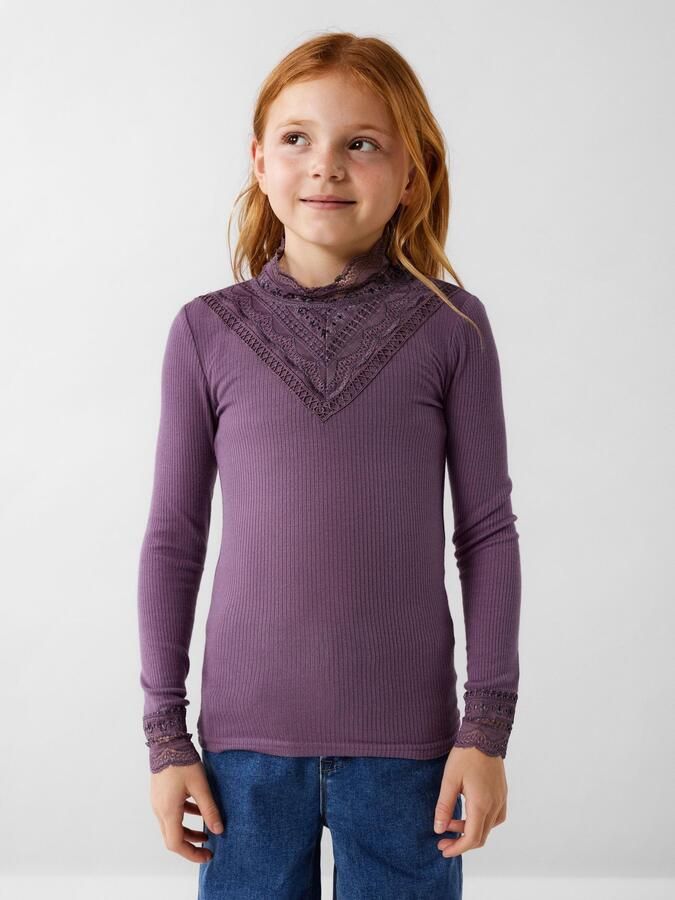 Name it KIDS longsleeve NKFNURI met kant paars Top Meisjes Modal Opstaande kraag 146 152