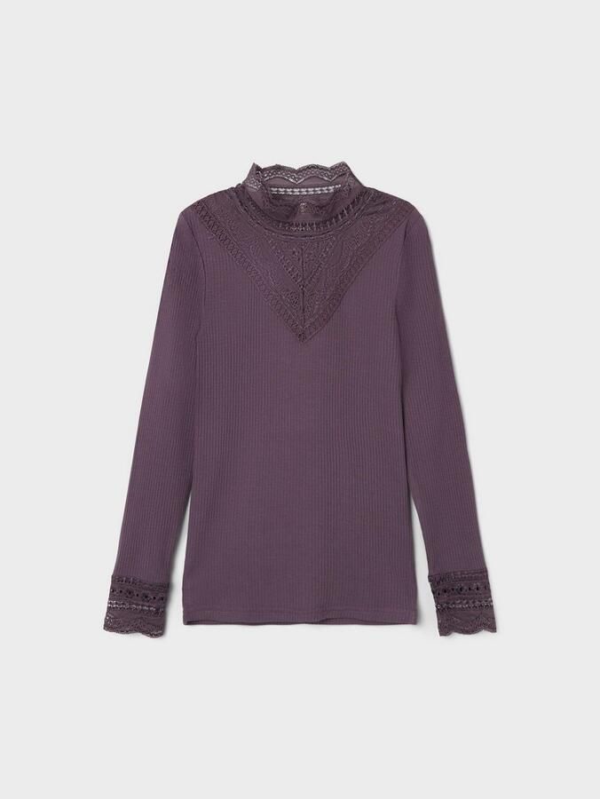 Name it KIDS longsleeve NKFNURI met kant paars Top Meisjes Modal Opstaande kraag 122 128 - Foto 4